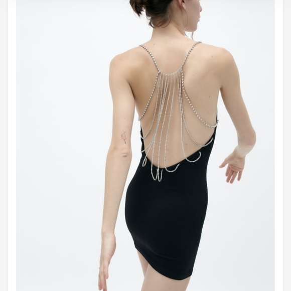 BNWT ZARA Rhinestone open back mini dress     M/L - Picture 1 of 6